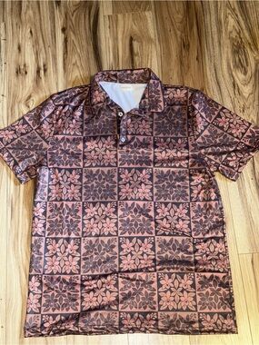 SweetHoney Pink and Brown Floral Grid Polo